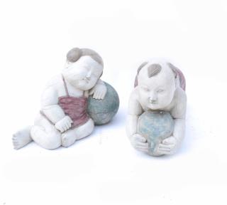 Appraisal: Two Carved Wooden Chinese Babies One boy one girl both