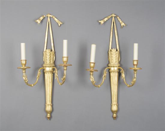 Appraisal: A Pair of Neoclassical Style Giltwood Sconces Height inches