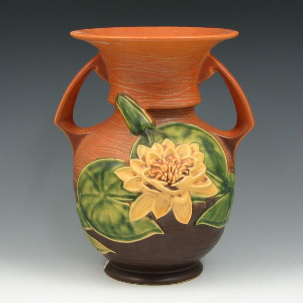 Appraisal: Roseville Water Lily vase in brown Marked Roseville USA -