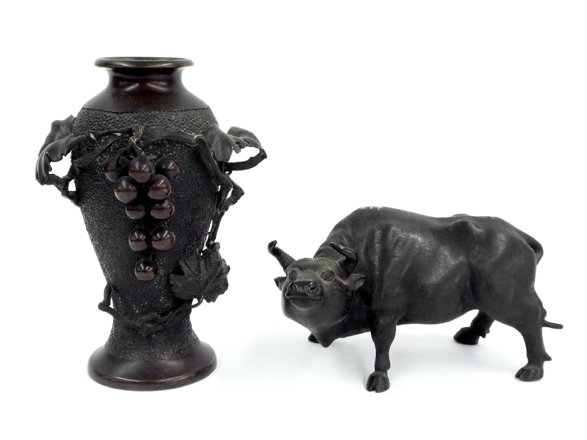 Appraisal: Japanese bronze figure of a standing bull stamped calligraphy signature