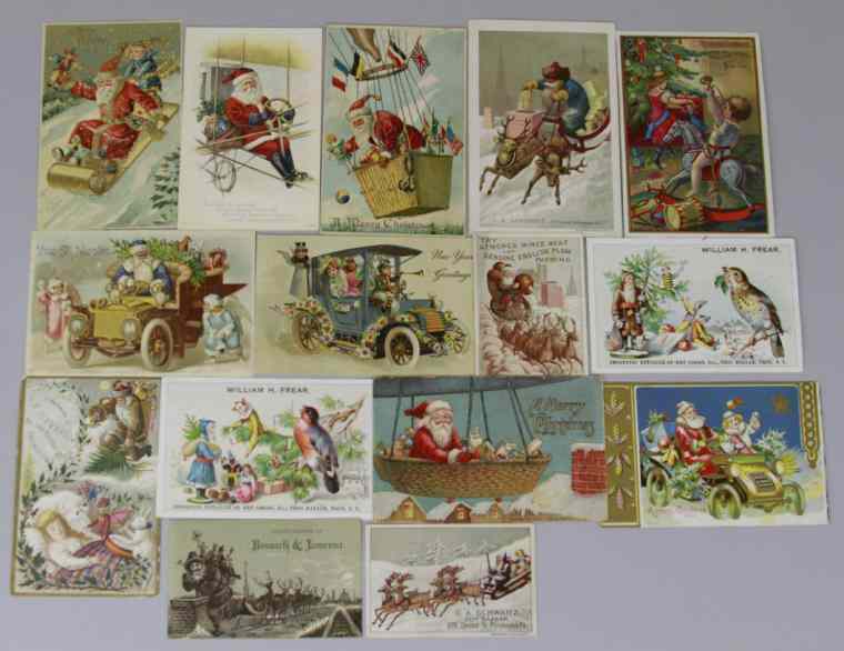 Appraisal: VICTORIAN CHRISTMAS POSTCARDS TRADE CARDS Fourteen early Victorian trade cards