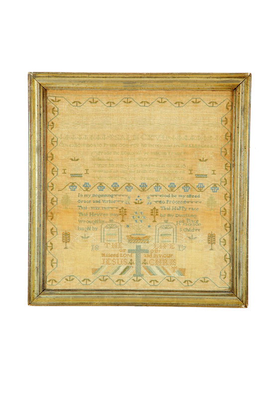 Appraisal: SAMPLER American or English silk on linen Alphabets religious verses