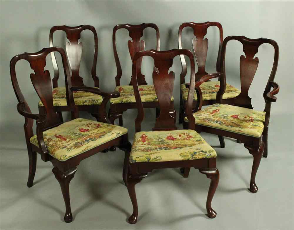 Appraisal: SET OF SIX QUEEN ANNE MAHOGANY STYLE DINING CHAIRS the