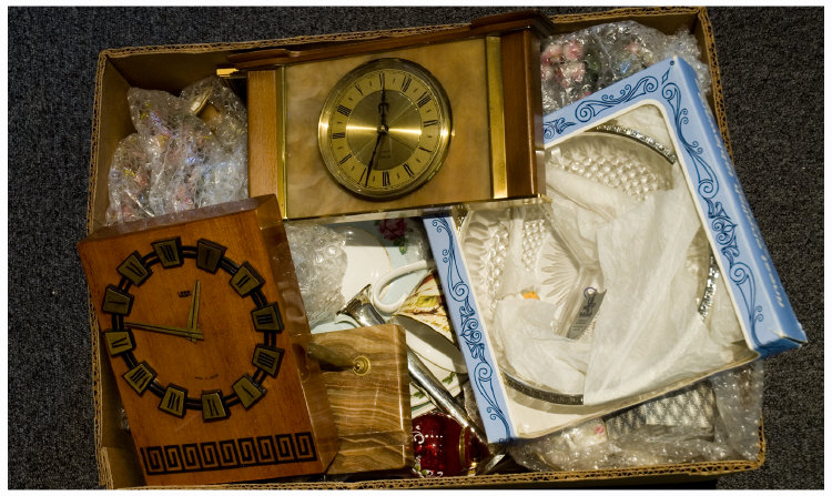 Appraisal: Good Box Of Misc Pottery And Collectables Comprising Porcelain Clocks