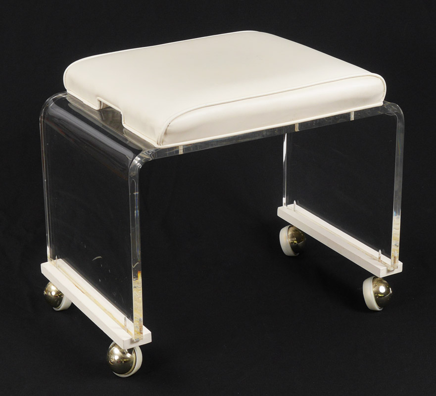 Appraisal: ACRYLIC MID CENTURY STOOL Bent acrylic frame cream vinyl cushion