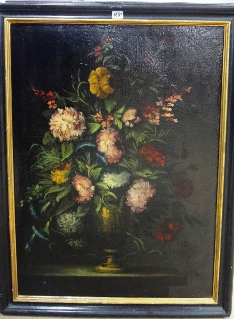 Appraisal: Continental School th century Floral still lives a pair oil