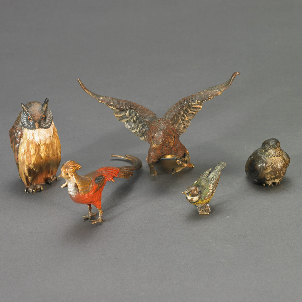 Appraisal: Group of Five Small Austrian Cold Painted Bronze Avian Figures