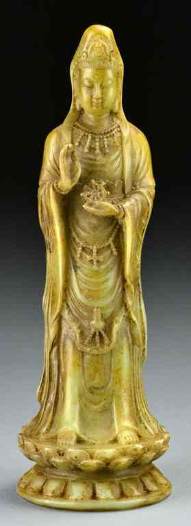 Appraisal: Chinese Hardstone Guan YinFinely craved to depict a Guan Yin