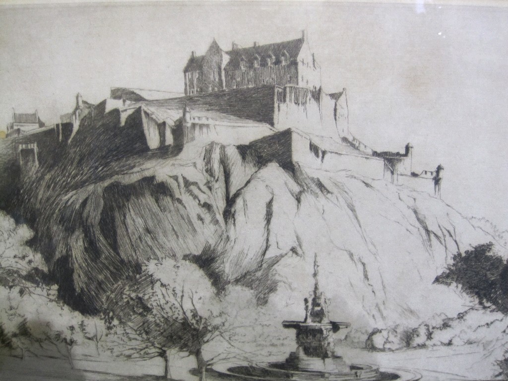 Appraisal: JOSEPH BURNS etching 'Edinburgh Castle and Ross Fountain' monogrammed and