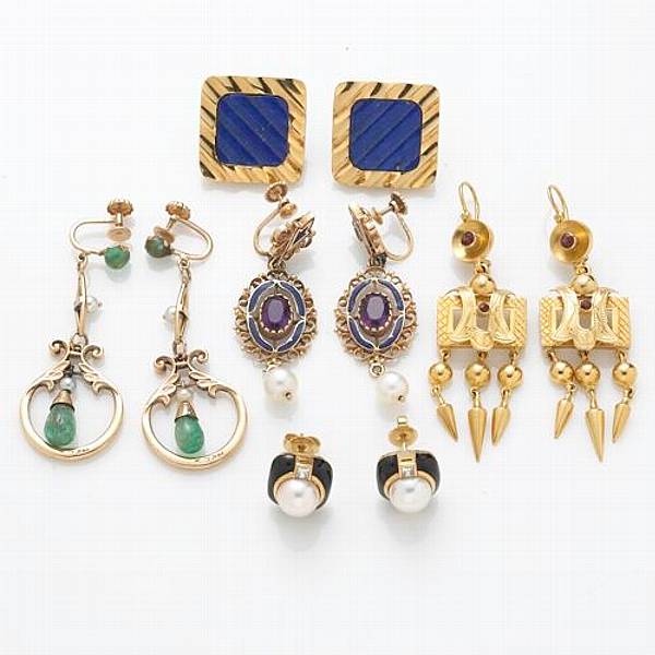 Appraisal: A collection of five pairs of gem-set k and k