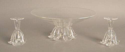 Appraisal: Steuben center bowl th c with candlesticks in the original