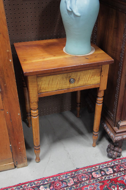 Appraisal: ONE DRAWER STAND Cherry and curly maple having a metal