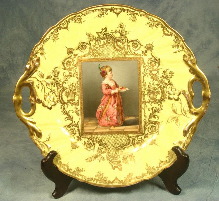 Appraisal: German porcelain round portrait tray with pierced handles depicting a