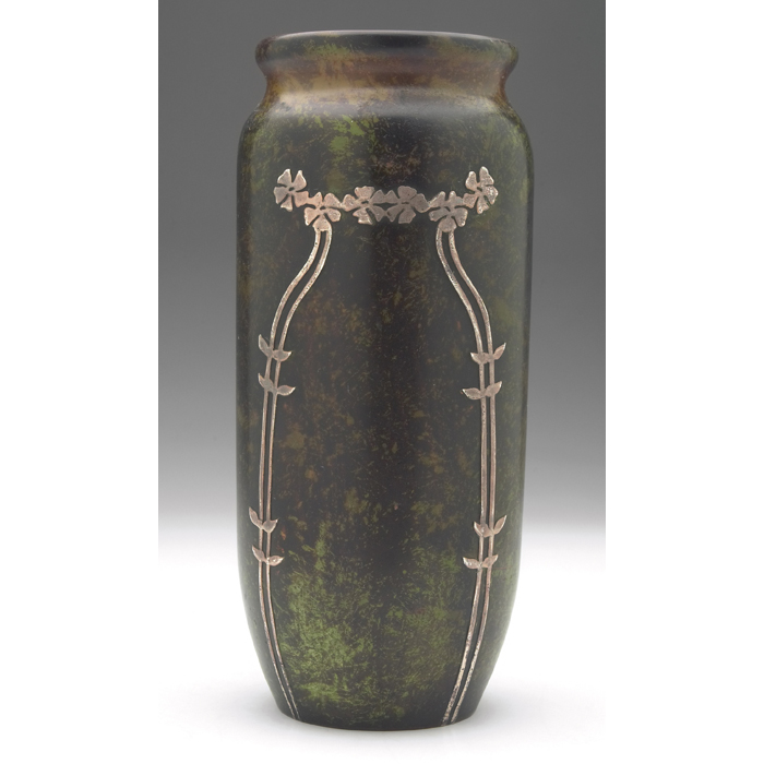 Appraisal: Heintz vase sterling on bronze taperedshape applied floral design original