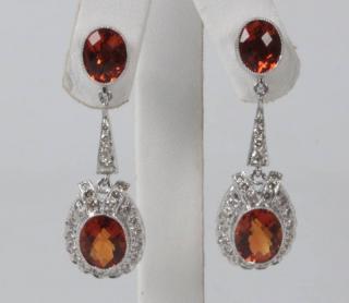 Appraisal: PAIR OF K DIAMOND AND CITRINE DROP EARRINGS PAIR OF