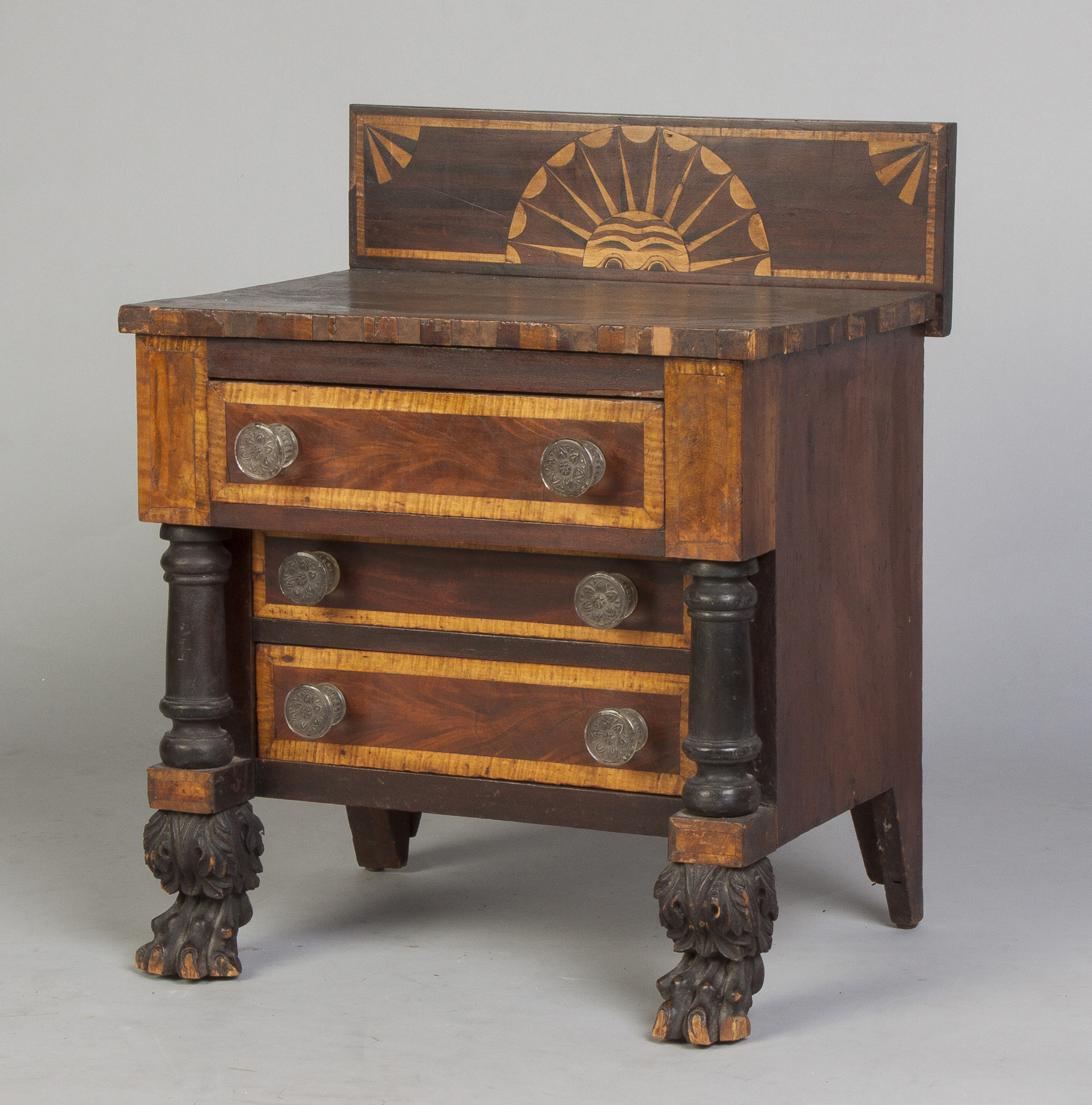 Appraisal: Rare Inlaid Miniature Chest NY or PA Mahogany cherry Turned