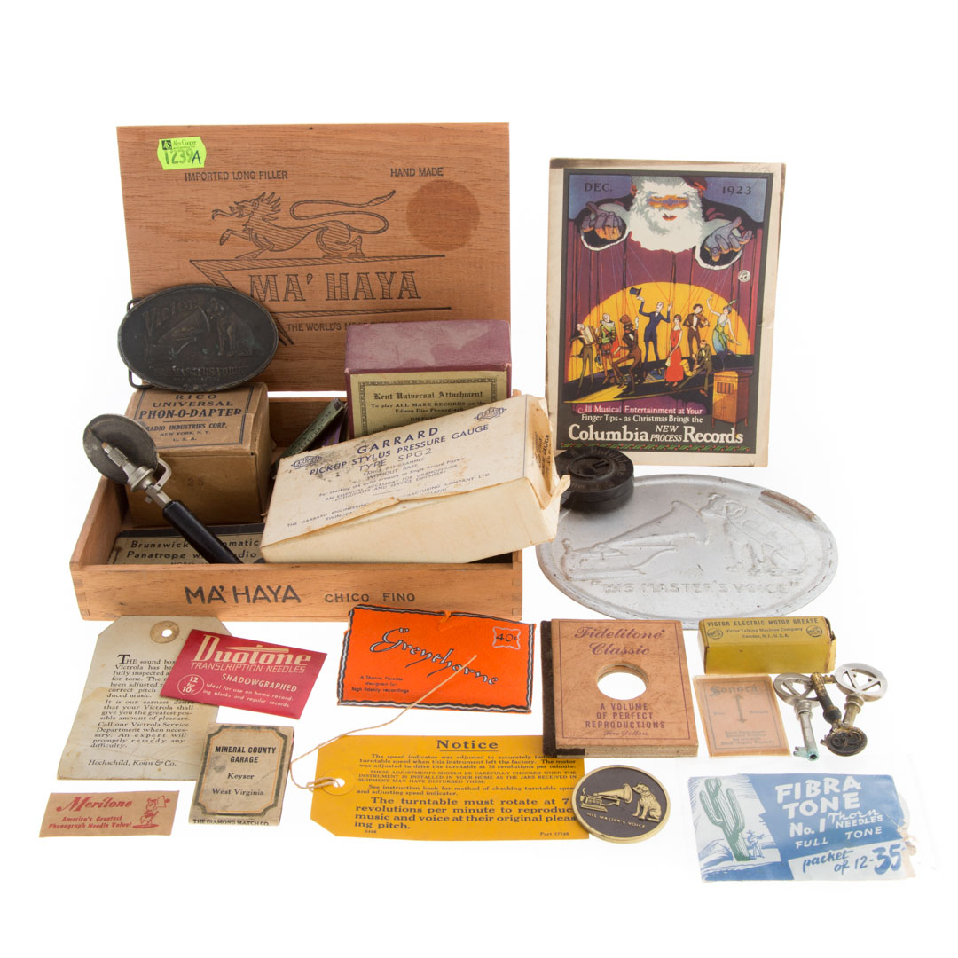 Appraisal: Assorted phonograph items including Rico Universal Phon-O-Dapter in original box