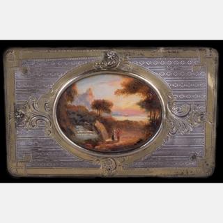 Appraisal: A Continental Silver and Gilt Plaque with Painted Landscape and