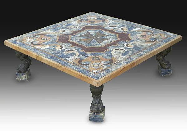 Appraisal: An Italian Baroque style pietra dura low table The square