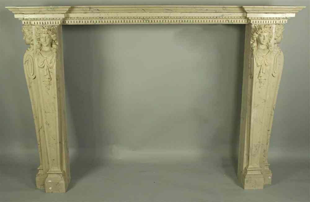 Appraisal: CONTINENTAL CAST COMPOSITE MARBLE FIRE SURROUND adorned with a pair