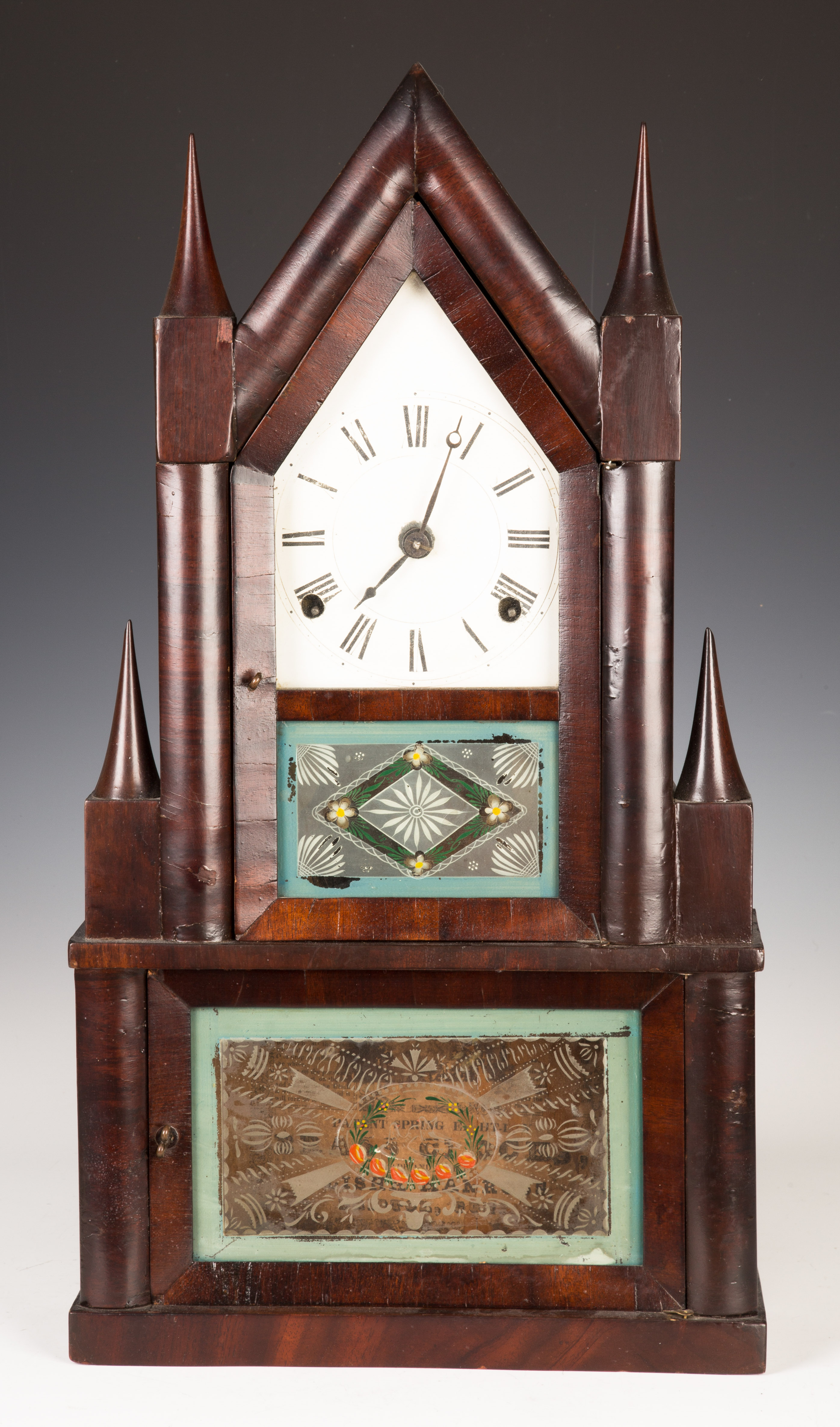 Appraisal: Elisha Manross Steeple on Steeple Shelf Clock Mahogany case old