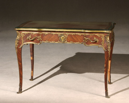 Appraisal: Louis XV Style Ormolu Mounted Parquetry Kingwood Small Bureau Plat