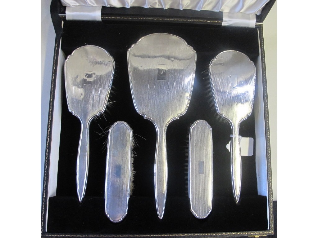 Appraisal: Cased five piece silver dressing table set Birmingham