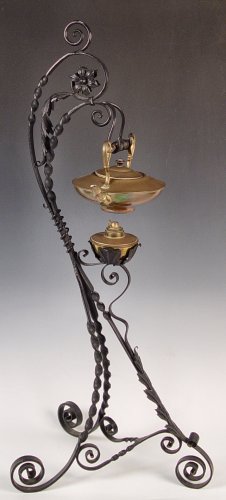 Appraisal: FLOOR STANDING IRON KETTLE STAND BRASS KETTLE Hearth standing Arts