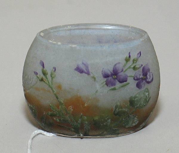 Appraisal: A Daum Nancy miniature enameled cameo glass vase circa flattened