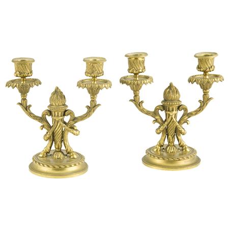 Appraisal: Pair of Louis XVI Style Gilt-Metal Two-Light Candelabra Estimate -