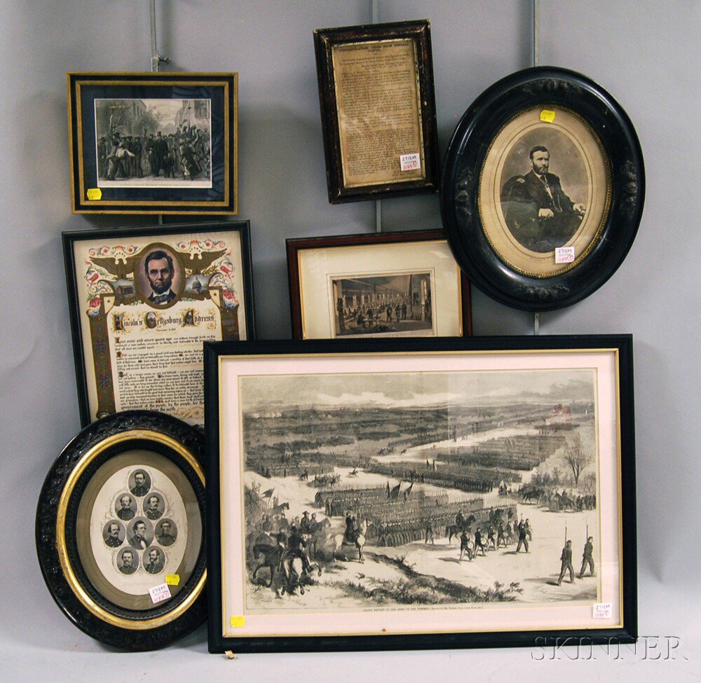 Appraisal: Seven Framed Civil War-related Items Grand Review of the Army