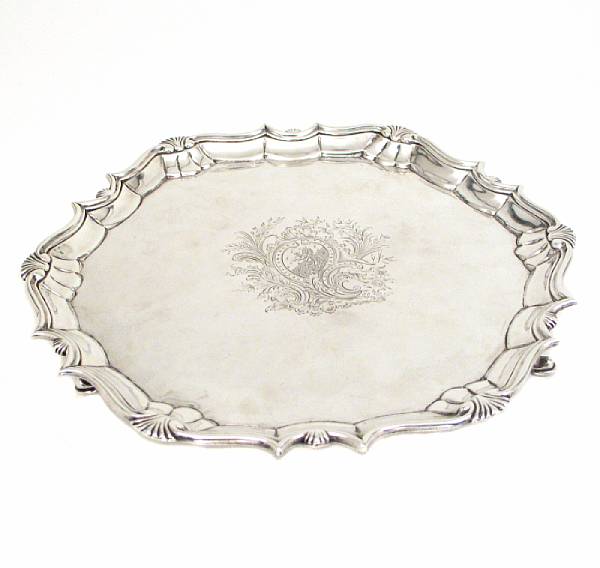 Appraisal: A George II silver salverFrancis Pages London With armorial Diameter