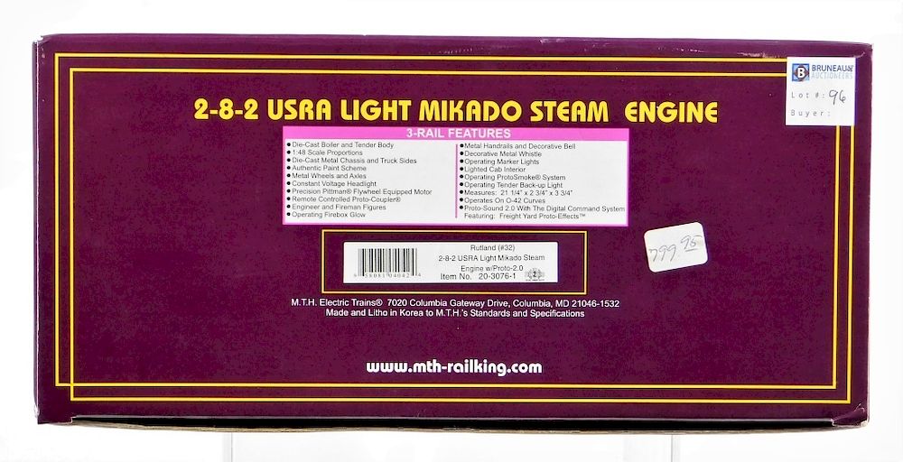 Appraisal: MTH Rutland USRA Light Mikado Steam Engine Train United States