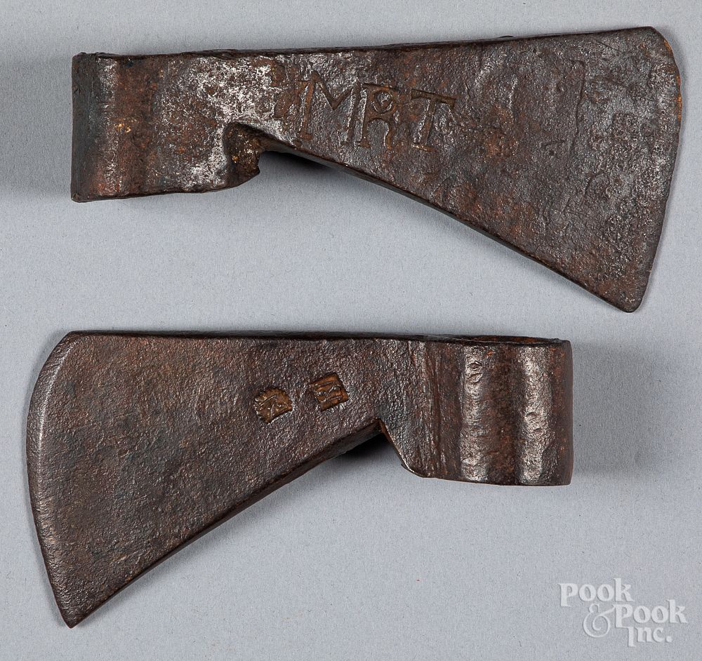 Appraisal: Two wrought iron trade axes Two wrought iron trade axes