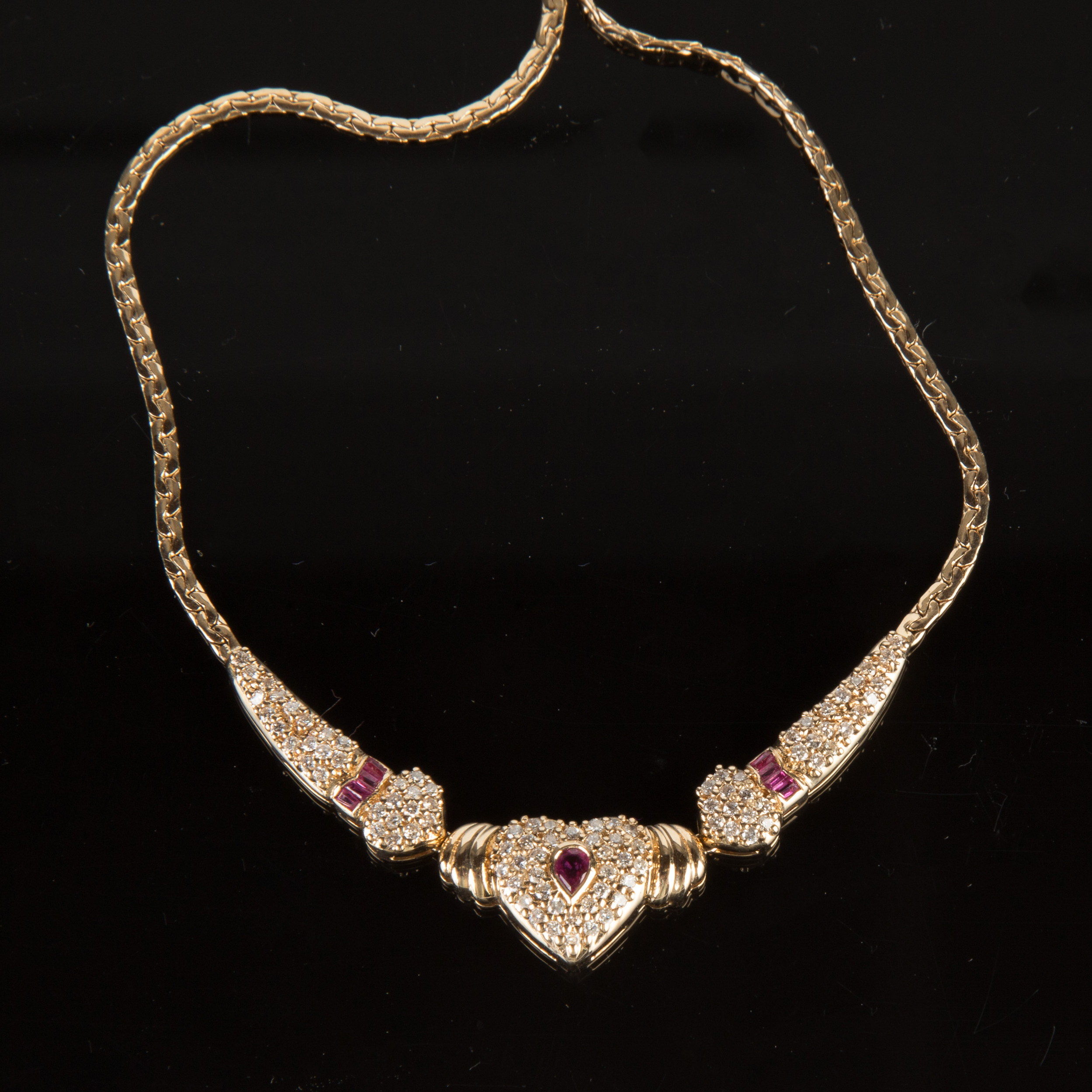 Appraisal: Gold Ruby Heart Shaped Necklace Ladies K gold necklace with