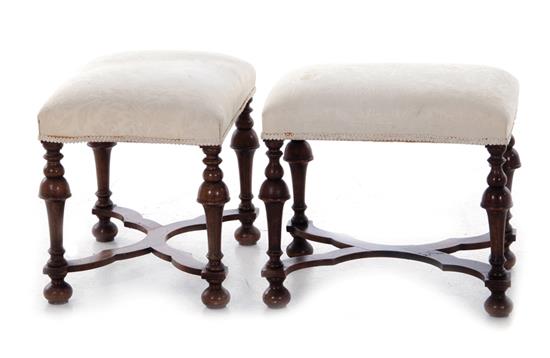 Appraisal: Pair William Mary style walnut footstools late th century labeled