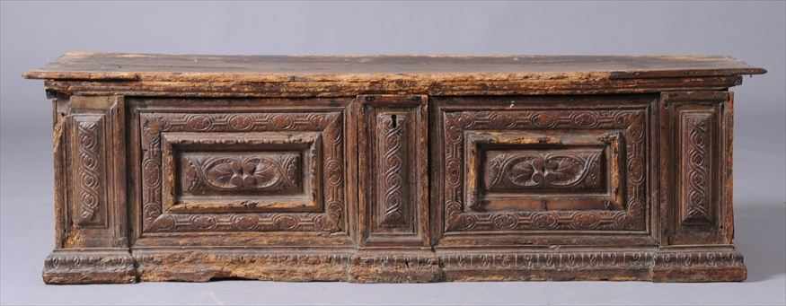 Appraisal: ITALIAN BAROQUE CARVED WALNUT CASSONE The front with two foliate