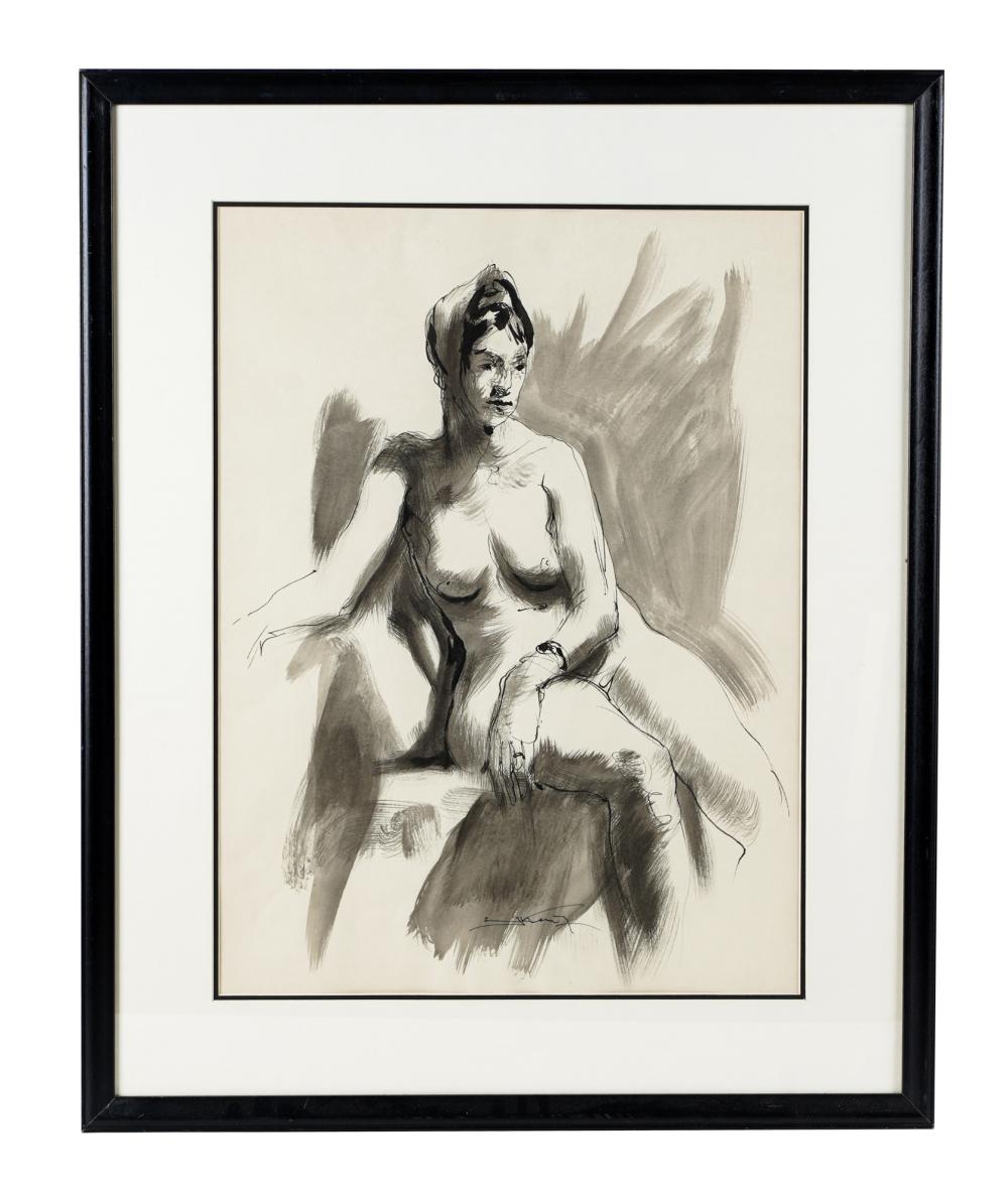 Appraisal: EMIL KOSA JR SEATED NUDE ink on paper signed lower