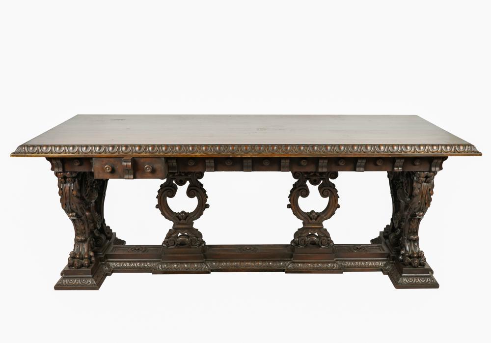 Appraisal: RENAISSANCE REVIVAL STYLE LIBRARY TABLE th century stained walnut with