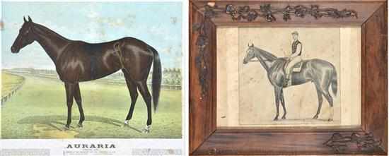 Appraisal: MELBOURNE CUP WINNER AURARIA REPRODUCTION AND ONE OTHER overpainting to