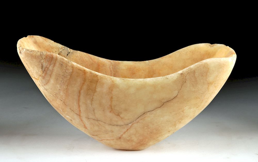 Appraisal: Ancient Bactrian Alabaster Bowl Oval U-Shaped Central Asia Bactria Bactria-Margiana