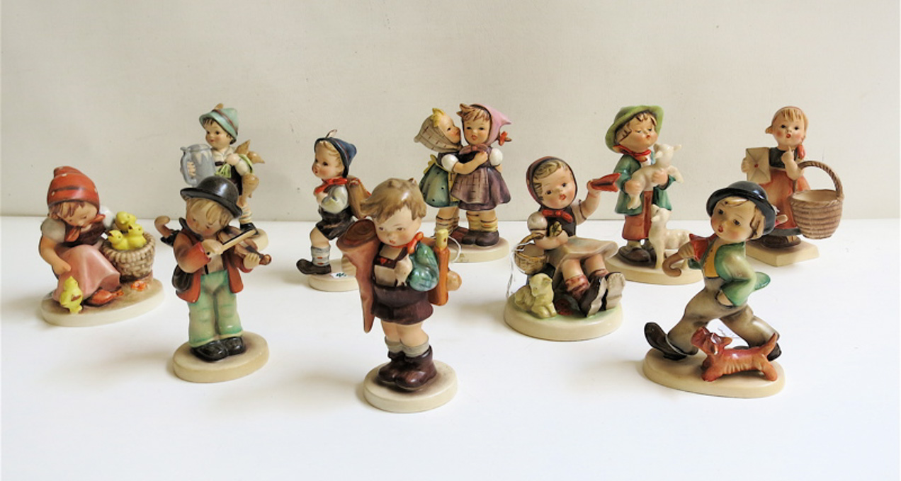 Appraisal: TEN HUMMEL FIGURINES of soft paste porcelain TM- to TM-