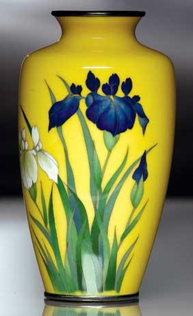 Appraisal: JAPANESE CLOISONN VASE Finely detailed old yellow-ground Japanese cloisonn enamel