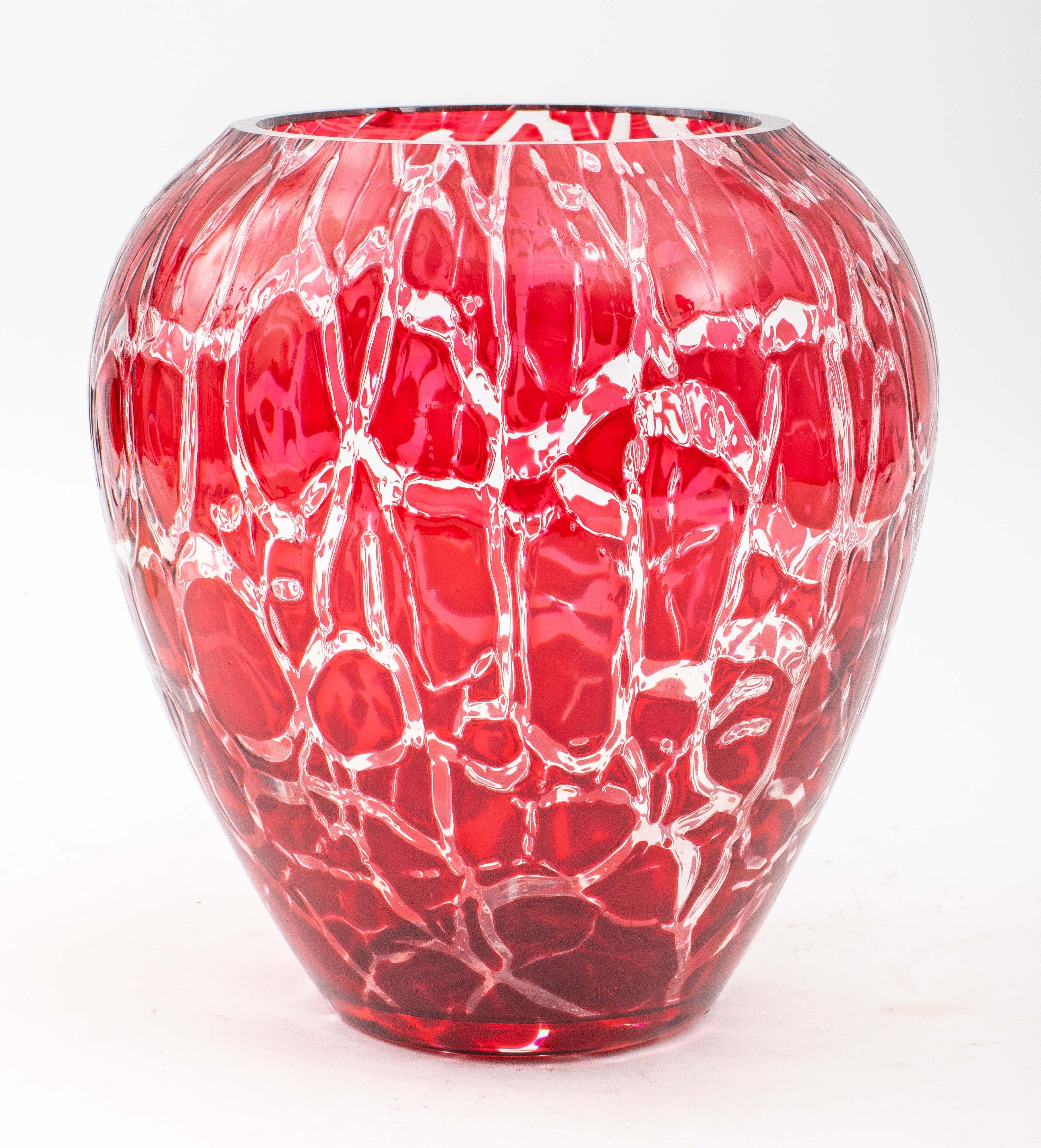 Appraisal: FRENCH CRISTAL ST-LOUIS RARE RED OVERLAY VASE Unusual modern-style French