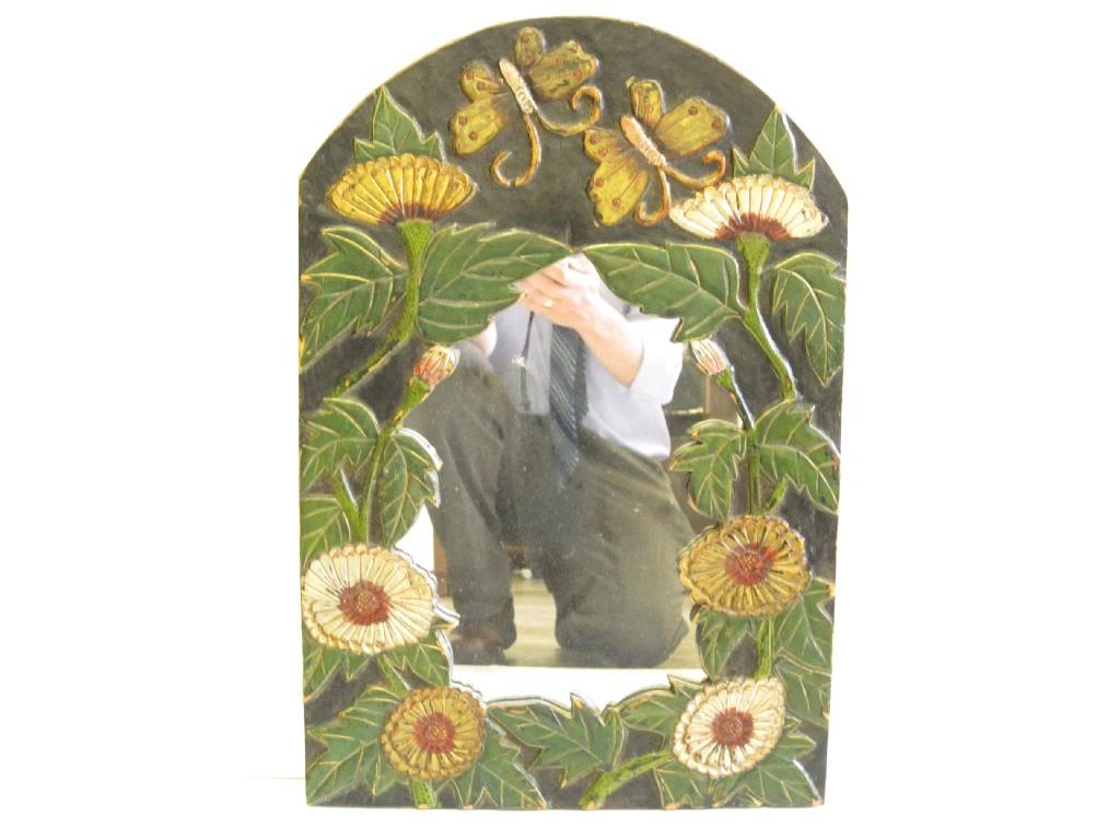 Appraisal: A carved and painted framed Wall Mirror with insect and