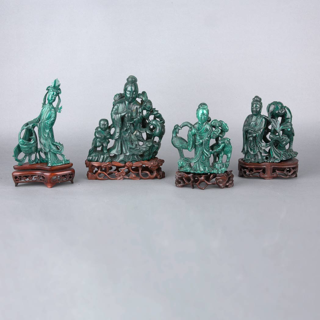 Appraisal: Group of Four Chinese Malachite Figural Groups th Early th