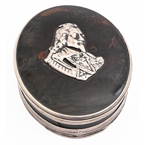 Appraisal: An English silver mounted oval tortoiseshell tobacco box and cover