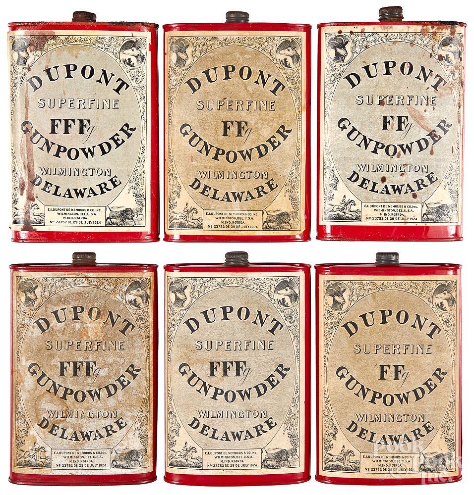 Appraisal: Six Dupont Superfine powder tins Six DuPont Superfine powder tins