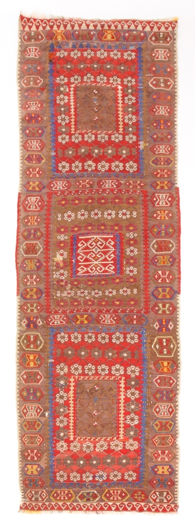 Appraisal: TURKISH KILIM RUNNER Late th century Red blue and ivory