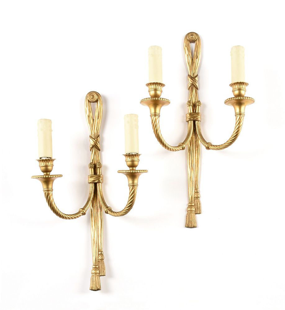 Appraisal: A PAIR OF NEO-CLASSICAL STYLE GILT BRONZE TWO LIGHT WALL